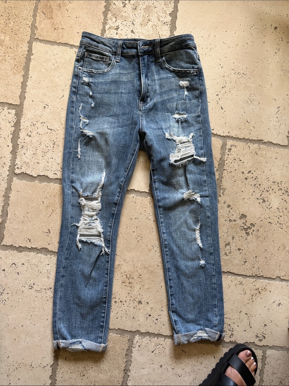 Women’s Slim Straight Distressed Denim Jeans - Light Blue